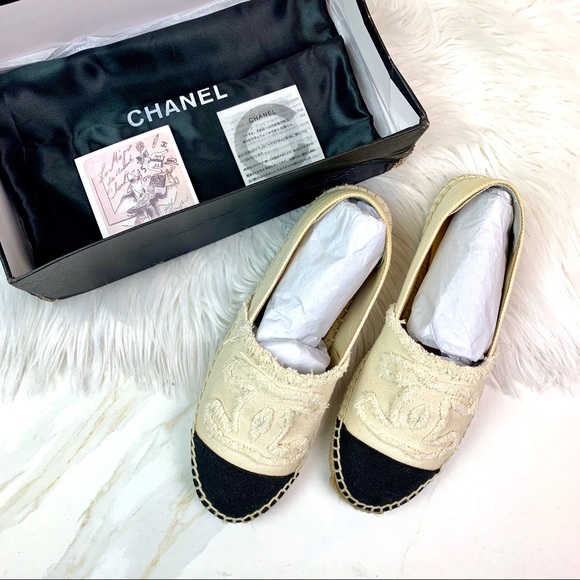 COPY - Chanel Beige & Black Linen Espadrilles - Picture 5 of 7